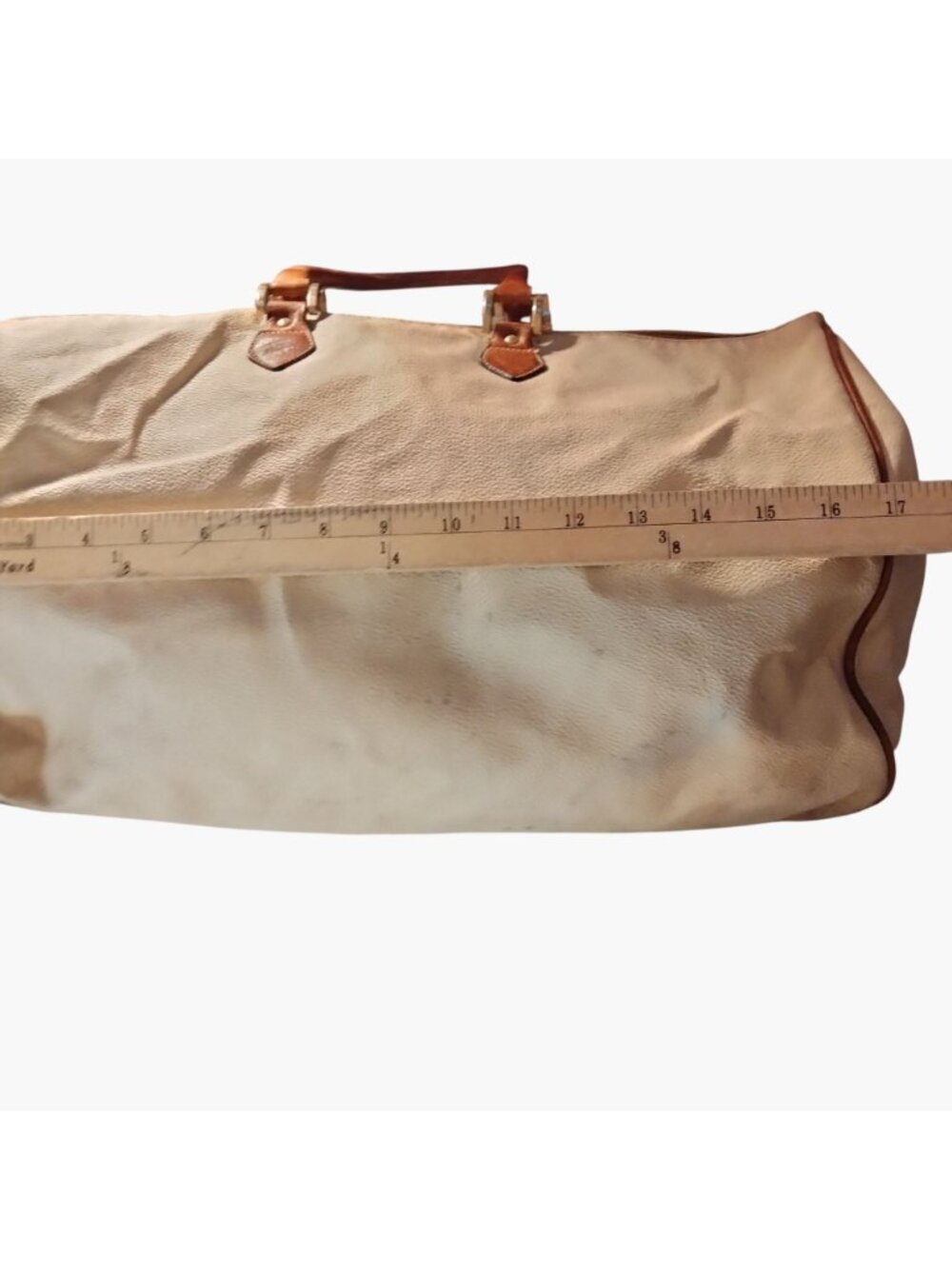 Fedra Milano Beige Leather Tote Bag Brown Handles Italy 1970s Vintage Shabby Dis - Picture 12 of 16